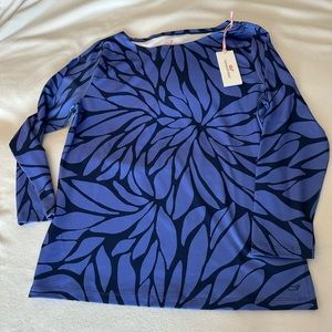 Vineyard Vines Blue and Navy Floral-Print Long Sleeve Top